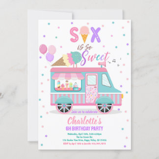 Ice Cream Truck Six ist so Sweet 6. Geburtstagspar Einladung