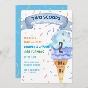 Ice Cream Twins Boys Girls Two Scoops Geburtstag Einladung