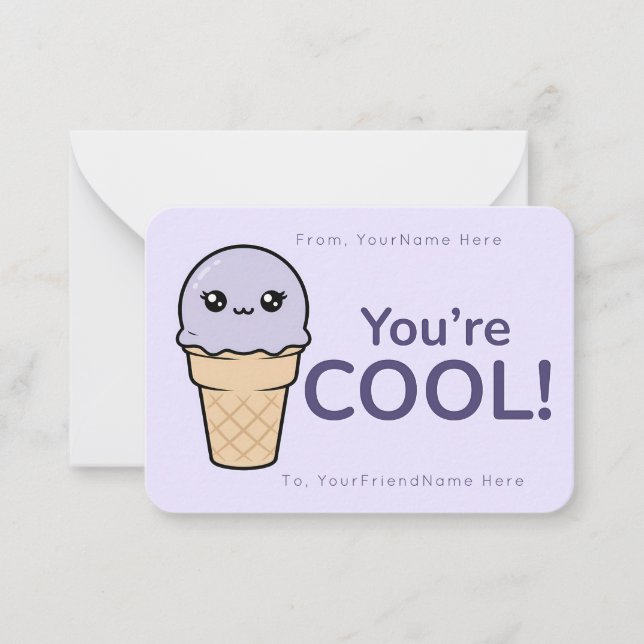 Ice Cream Valentine Classroom Card – You’re Cool Mitteilungskarte (Vorderseite)