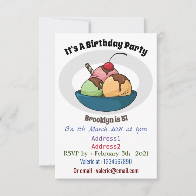 Ice Creme Cartoon Illustration Einladung (Vorderseite)