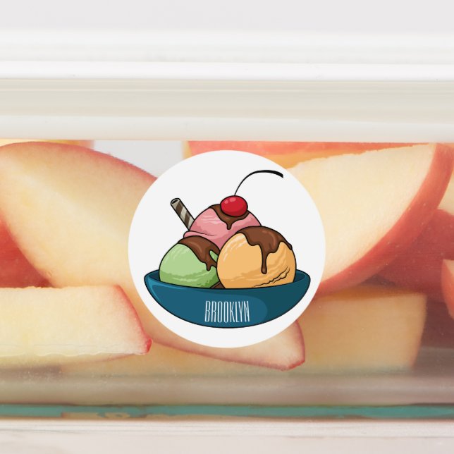 Ice Creme Cartoon Illustration Etiketten (Befestigt)