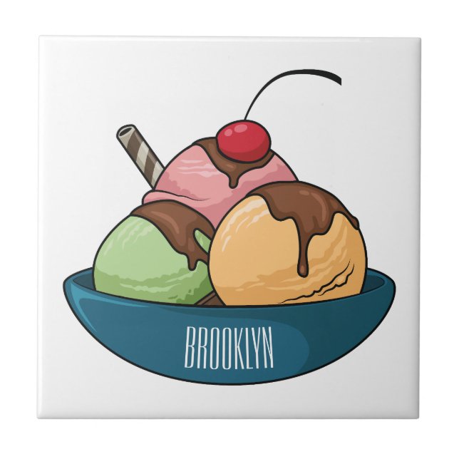 Ice Creme Cartoon Illustration Fliese (Vorderseite)