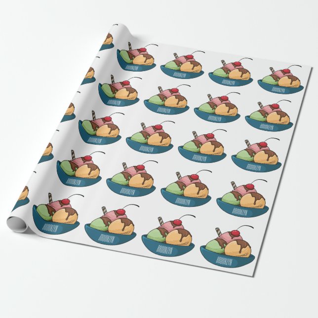 Ice Creme Cartoon Illustration Geschenkpapier (Ungerollt)