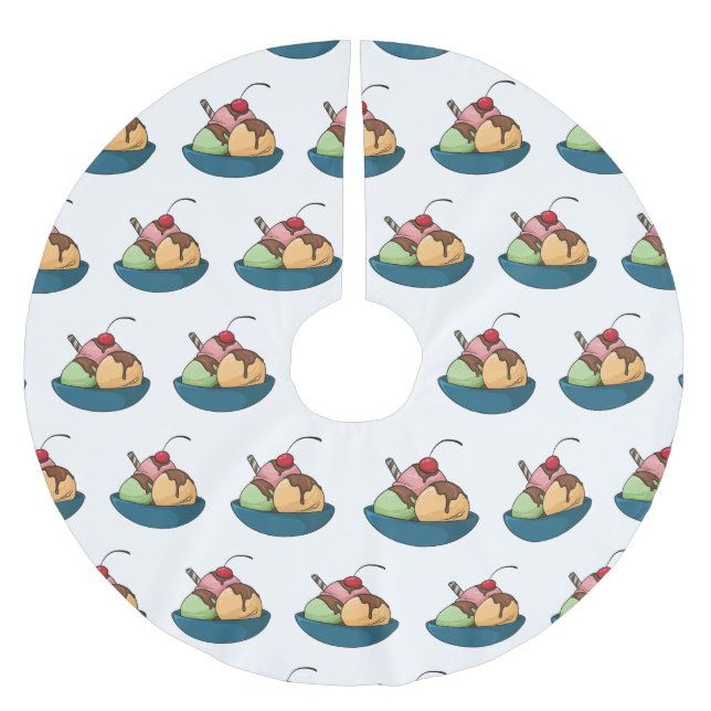 Ice Creme Cartoon Illustration Polyester Weihnachtsbaumdecke (Vorderseite)