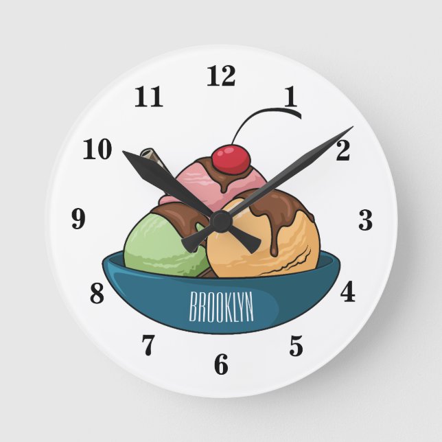 Ice Creme Cartoon Illustration Runde Wanduhr (Vorderseite)