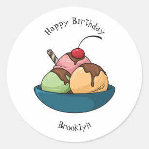 Ice Creme Cartoon Illustration Runder Aufkleber