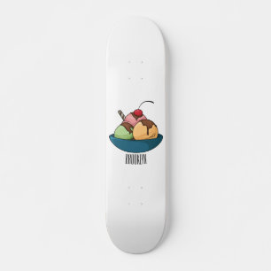 Ice Creme Cartoon Illustration Skateboard