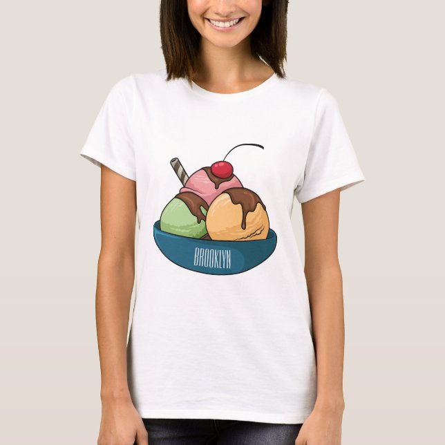 Ice Creme Cartoon Illustration T-Shirt (Vorderseite)