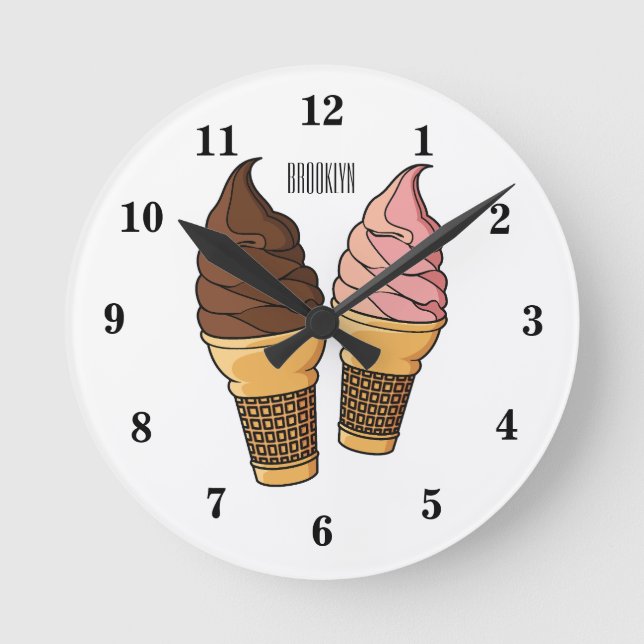 Ice-Creme-Cartoon Runde Wanduhr (Vorderseite)