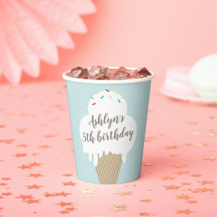 Ice Creme Cone Kids Blue Birthday Party Paper Cups Pappbecher