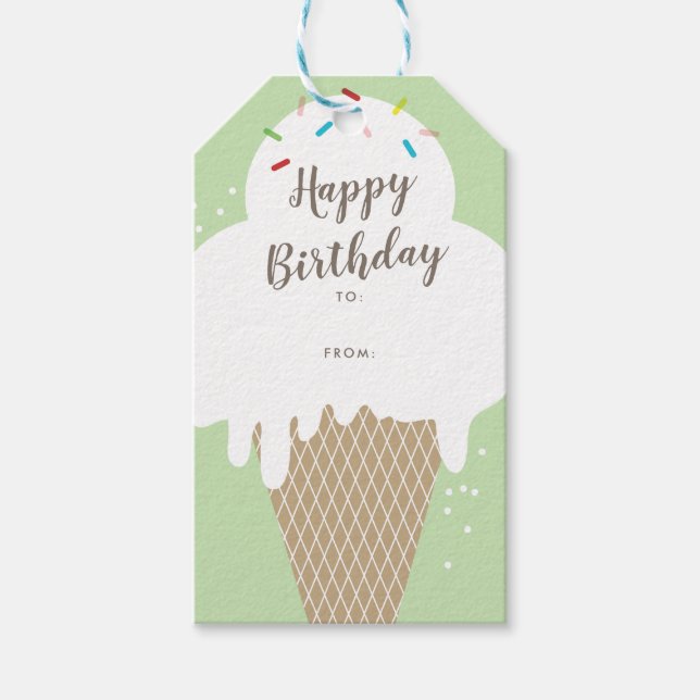Ice Creme Cone Script Happy Birthday Geschenkanhänger (Vorderseite)