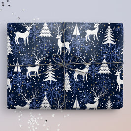 Ice Crystal Christmas Deer Cobalt Blue Geschenkpapier
