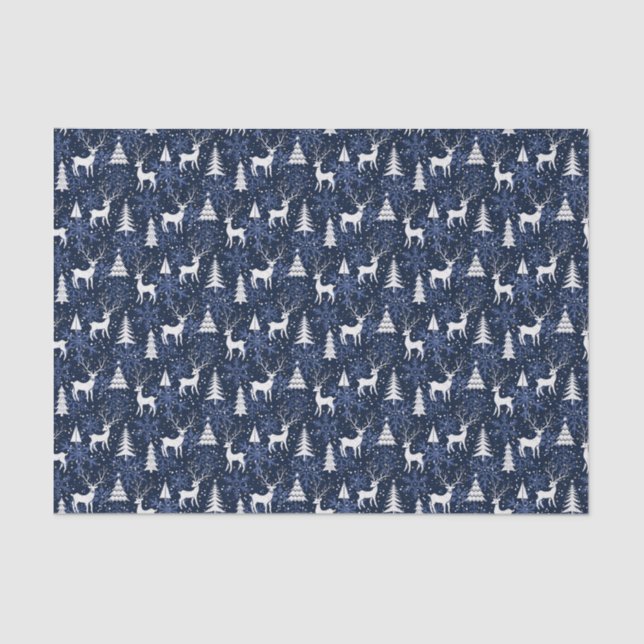 Ice Crystal Christmas Deer Cobalt Blue Seidenpapier (Vorderseite)