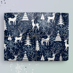 Ice Crystal Christmas Deer Stone Blue Gray Geschenkpapier<br><div class="desc">Diese skurrile Geschenkpackung bietet eine festliche nordische Waldlandschaft mit Hirsch,  Weihnachtsbäumen und Schneeflocken. Mit winzigen goldenen Sternen,  ist es bereit,  eine Touch der Magie und Staunen zu Ihren Winterferien mit Ihren Lieben hinzuzufügen. Mitternachtsblau,  weißes Reh und Bäume,  Schieferblau-graue Schneeflocken. Originelle Kunstwerke von Marketa Stengl.</div>
