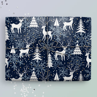 Ice Crystal Christmas Deer Stone Blue Gray Geschenkpapier