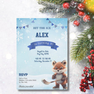 Ice Hockey Birthday Party Skaten Blue Einladung