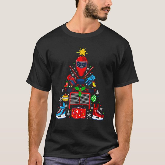 Ice Hockey Christmas Ornament Tree  Xmas Sports T-Shirt (Vorderseite)