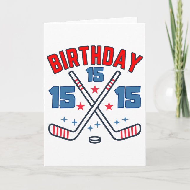 Ice Hockey Fifth-teen Birthday Boy 15th Party Boys Karte (Vorderseite)