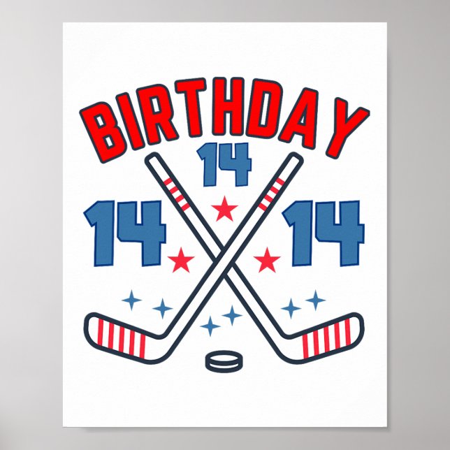 Ice Hockey Fourteen Birthday Boy 14th Party Boys A Poster (Vorne)