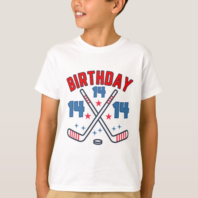 Ice Hockey Fourteen Birthday Boy 14th Party Boys A T-Shirt (Vorderseite)