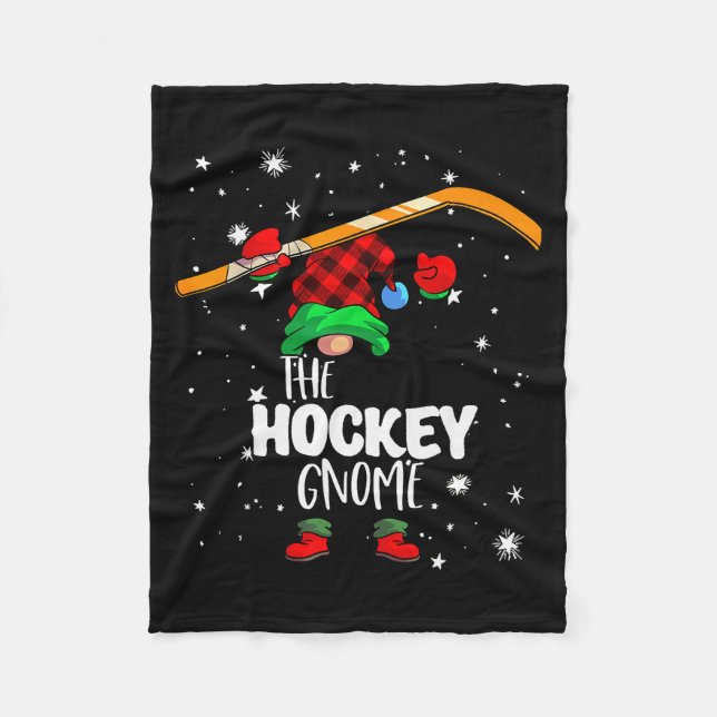 Ice Hockey Gnome Red Buffalo Plaid Matching Family Fleecedecke (Vorderseite)