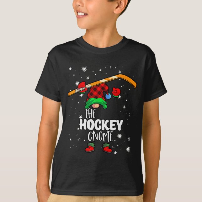 Ice Hockey Gnome Red Buffalo Plaid Matching Family T-Shirt (Vorderseite)