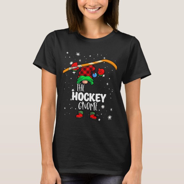 Ice Hockey Gnome Red Buffalo Plaid Matching Family T-Shirt (Vorderseite)