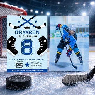 Ice Hockey Kindergeburtstag Party Blue Einladung