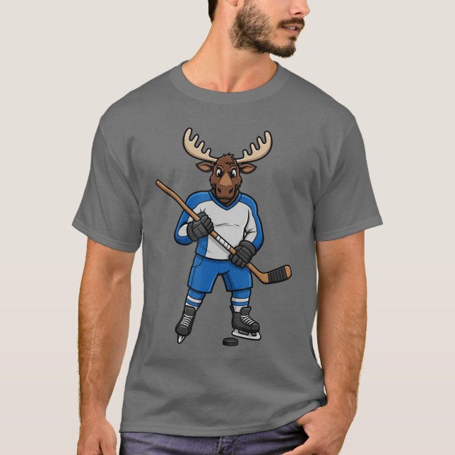 Ice Hockey Moose Sports Player Animal friends T-Shirt (Vorderseite)