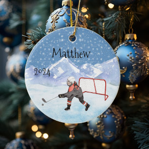 Ice Hockey name Personalized Watercolor Keramik Ornament