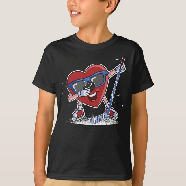 Ice Hockey Player Dabbing Herz Valentinstag T-Shirt (Vorderseite)