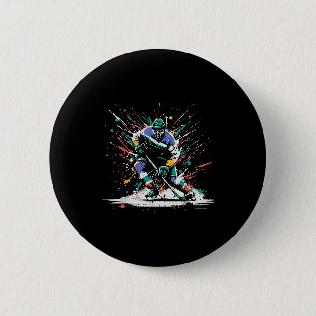 Ice Hockey Player Paint Splatter Art Srts Men Boys Button (Vorderseite)