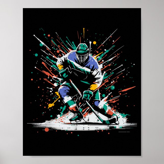 Ice Hockey Player Paint Splatter Art Srts Men Boys Poster (Vorne)