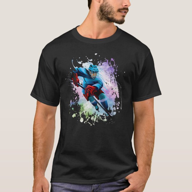 Ice Hockey Player Sport Modern Splash Splatter T-Shirt (Vorderseite)