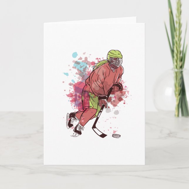 ICE-HOCKEY-PLAYER WATERCOLOR KARTE (Vorderseite)