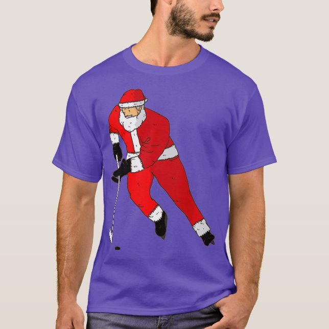 Ice Hockey Playing Santa T  Christmas Gift T-Shirt (Vorderseite)