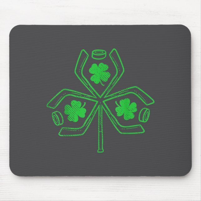 Ice Hockey Shamrock Clover St Patricks Day Player  Mousepad (Vorne)