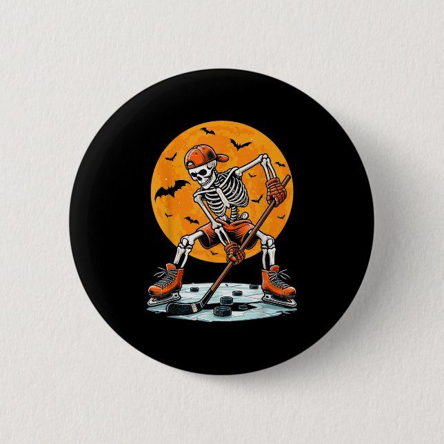 Ice Hockey Skeleton Soky Boys Halloween Hockey Pla Button (Vorderseite)