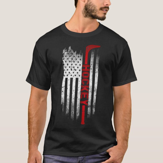 Ice Hockey Stick USA Flag Sport Patriotic Hockey T-Shirt (Vorderseite)