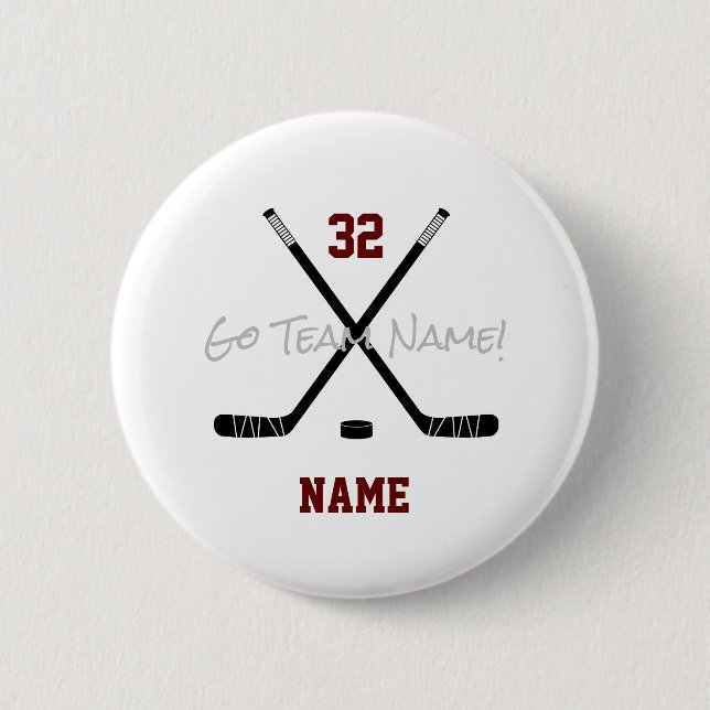 Ice Hockey Sticks Team Custom Player Name Number Button (Vorderseite)