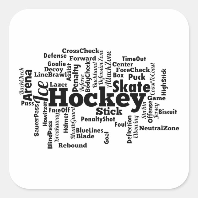 Ice Hockey Word Cloud Quadratischer Aufkleber (Vorderseite)