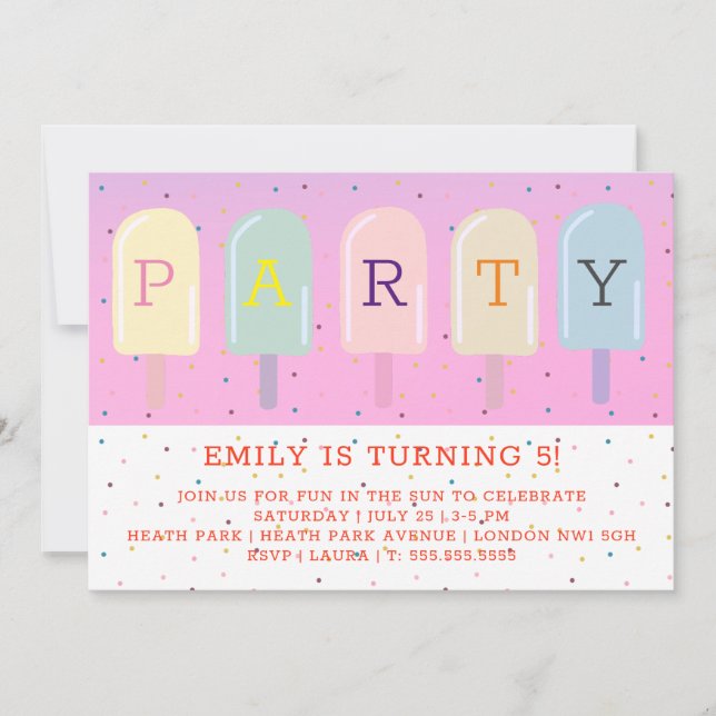 ICE LOLLIES SOMMER BIRTHDAY EINLADUNG (Vorderseite)