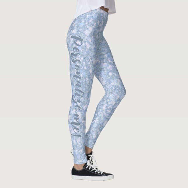 Ice Palace Pale Blue Glitzer CUSTOM TEXT Leggings (Rechts)