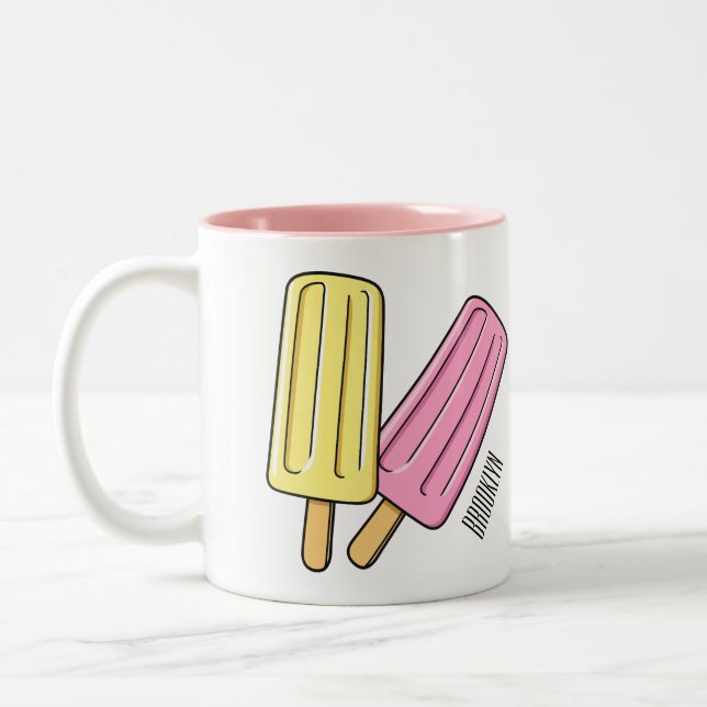 Ice Pop Cartoon Illustration Zweifarbige Tasse (Links)