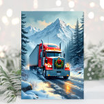Ice Road Truck Driver Christmas Card Feiertagskarte<br><div class="desc">Wünschen Sie Ihrem Lieblings-LKW-Fahrer frohe Weihnachten mit diesem festlichen roten Halbwagen,  der durch die schneebedeckten Berge mit einem Weihnachtskranz vorne reist. Personalisieren Sie mit Ihrem eigenen Text.</div>
