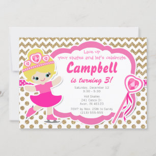 Ice Skate Girl Glitzer Gold & Pink Zum Geburtstag  Einladung