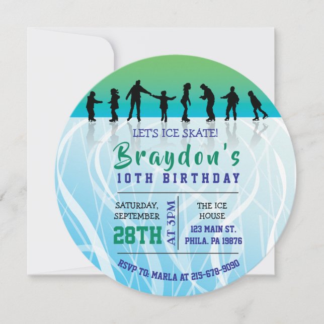 Ice Skate ICE SKATEN Geburtstagsparty Einladung (Vorderseite)