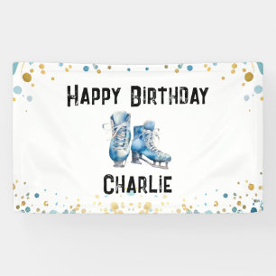 Ice Skaten Birthday Blue Gold Party Banner