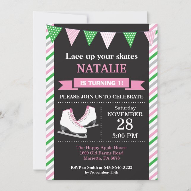 Ice Skaten Birthday Einladung 1. Geburtstag Party (Vorderseite)