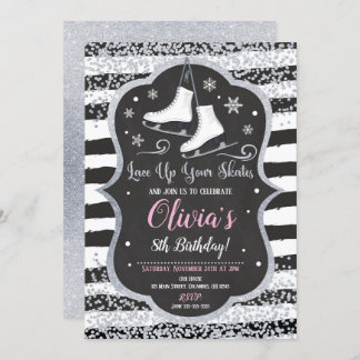 Ice Skaten Birthday Einladung Silberner Glitzer